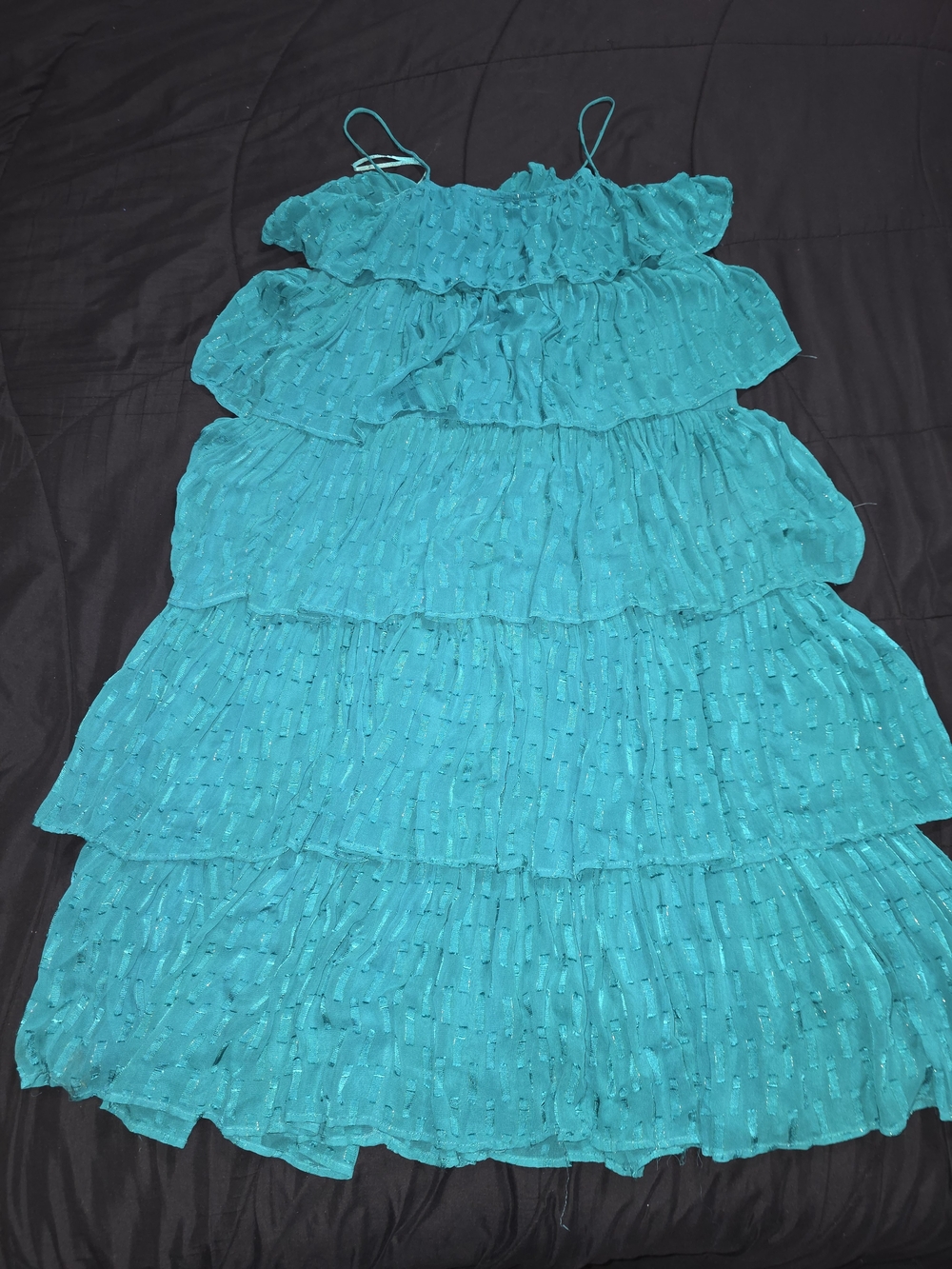 By Anthropologie Metallic Tiered Ruffled Midi Dress XS UEC